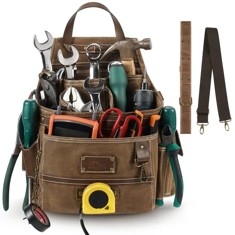11-Pocket Tool Belt Pouch With Hammer Loop & Tape Clip For Electrician & Carpenter 1