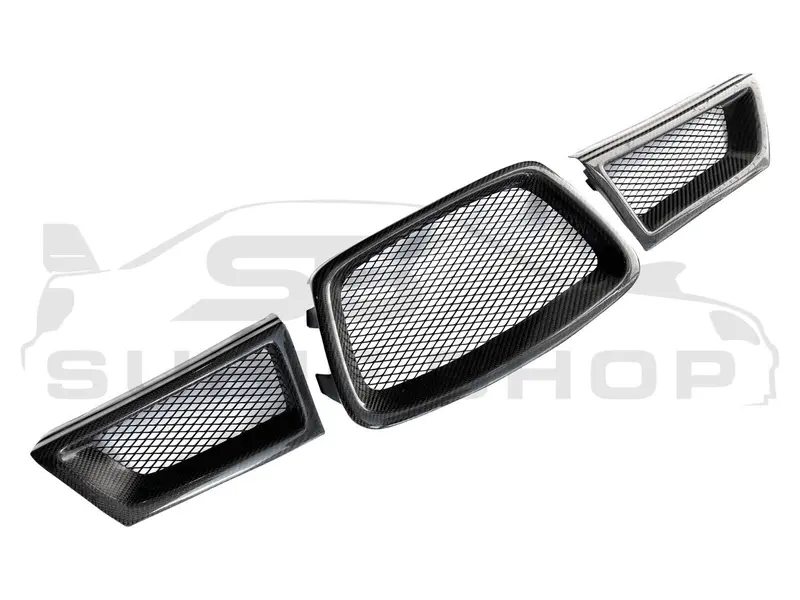 3 Piece Carbon Fiber Black Mesh Grille Grill For 06 - 07 Subaru Wrx Sti Hawkeye 2