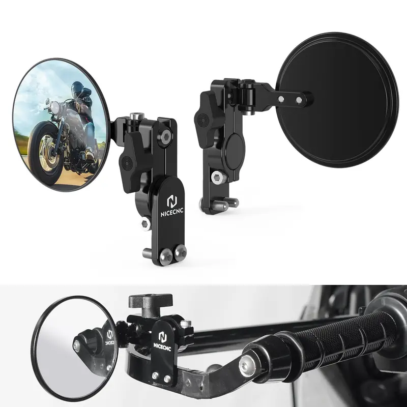 Adjustable Round Convex Quick Flip Rearview Mirrors Kit For Motorcycle Hand Guard 1