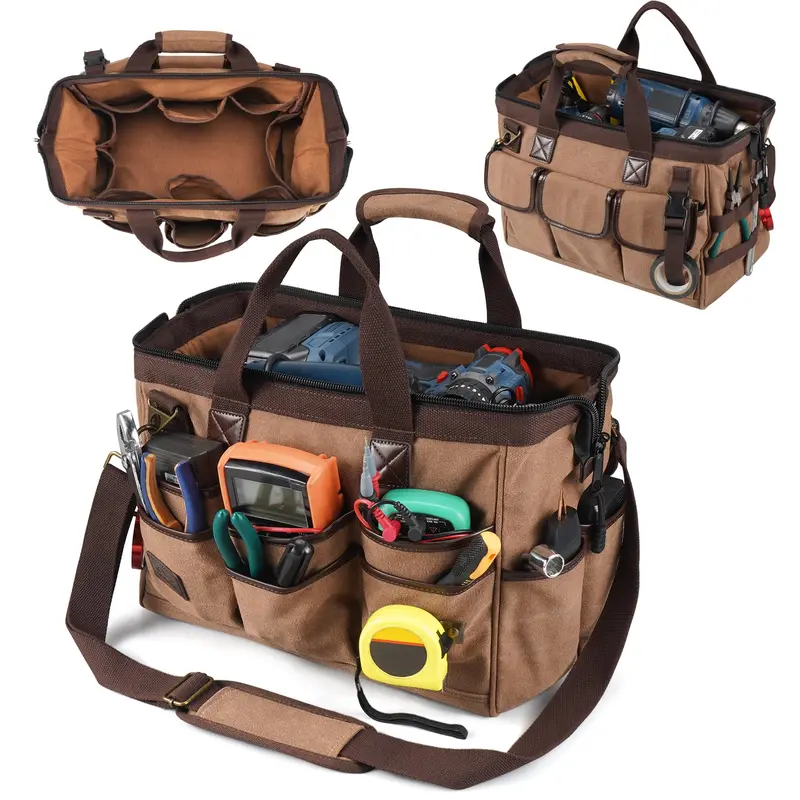 Arcfox Canvas 25L 21-Pockets Tool Bag For  Electrician Mechanic Carpenter Construction 1