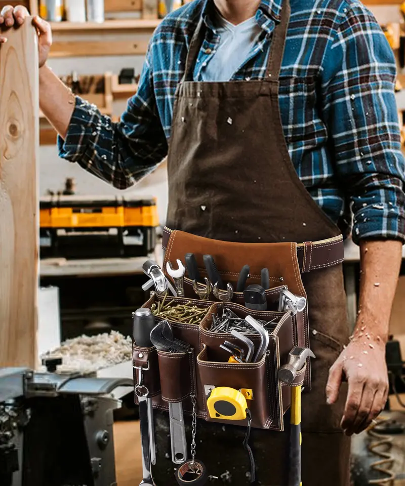Arcfox Vintage Leather Tool Pouch Bag With Belt 10 Pockets With Large Compartment Utility Pouches For Mechanics Electricians 1