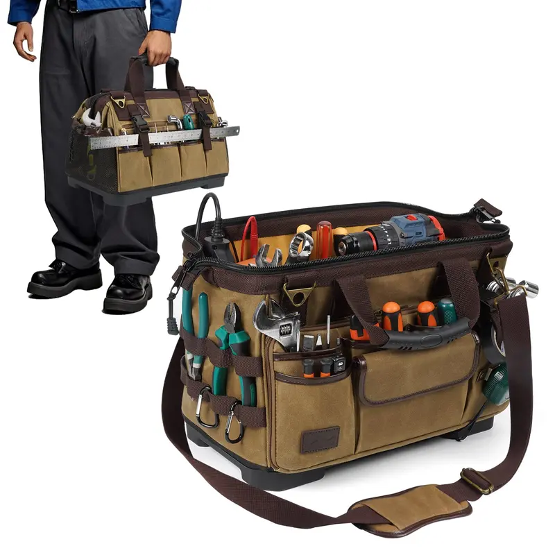 Arcfox Vintage Waxed Canvas 16 Inch Mechanic Electrician 31 Pockets Tool Bag 1