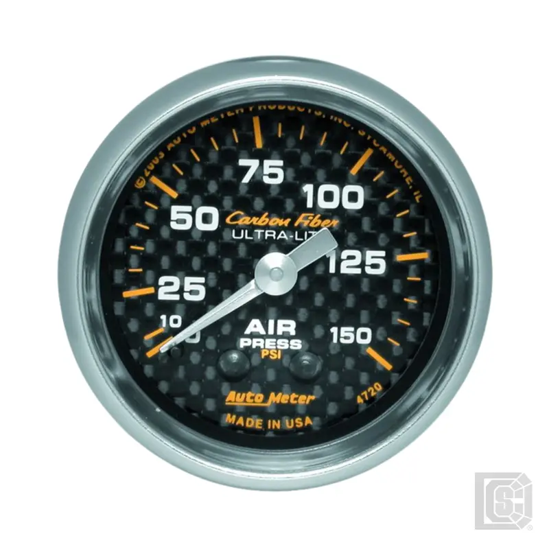 Autometer - 2-1/16" Air Pressure Gauge 0-150 Psi Carbon Fiber - 4720 1