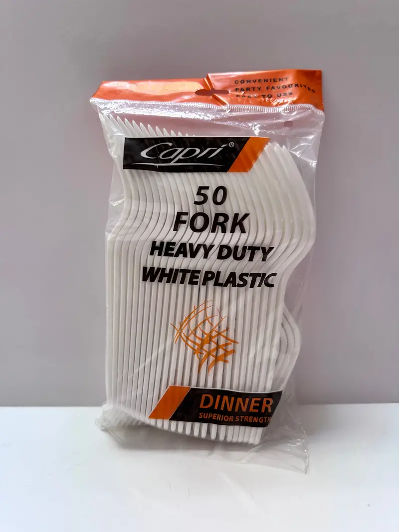 C-Pc0841 Capri 50Pk Heavy Duty Reusable White Plastic Dinner Forks 1