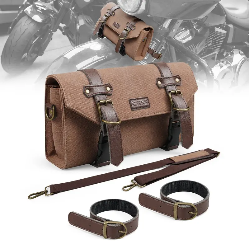 Canvas Handlebar Front Fork Sissy Bar Storage Bag For Harley Dyna Softail Sportster Scooter 1