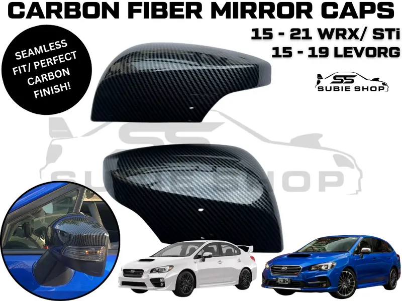 Carbon Fiber Side Mirror Covers Overlays For 15-21 Subaru Wrx Sti / 15-19 Levorg 1