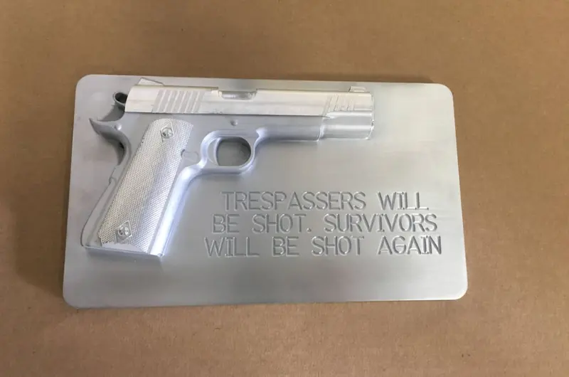 Colt 1911 A1 Man Cave/Garage Art Plaques - 12" X 7" -Cnc Machined Trespassers 1