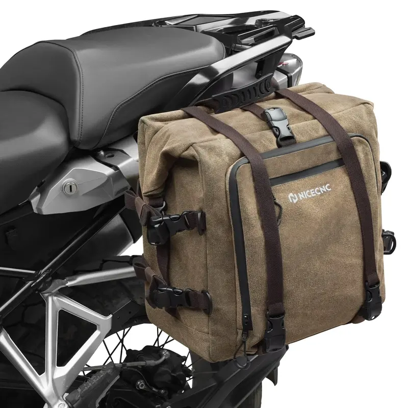 Cotton Canvas 30L Motorcycle Rear Luggage Pannier Rack Saddle Bag Waterproof 1