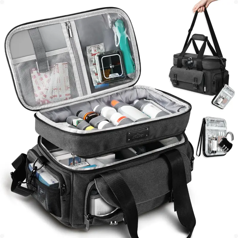Dual Layers Medicine Organizer Bag Portable Medicine Pill Bottle Storage Bag 1