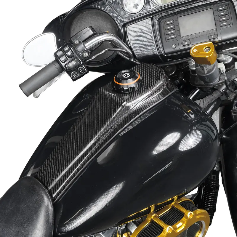 Gas Tank Cap W/Carbon Fiber Dash Insert Panel For Harley Electra Road Street Glide 2