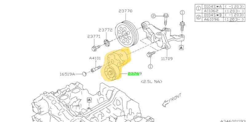 Genuine Oem Subaru Forester Sh Fb25 2011 - 2012 Tensioner Belt Pulley Bracket 2