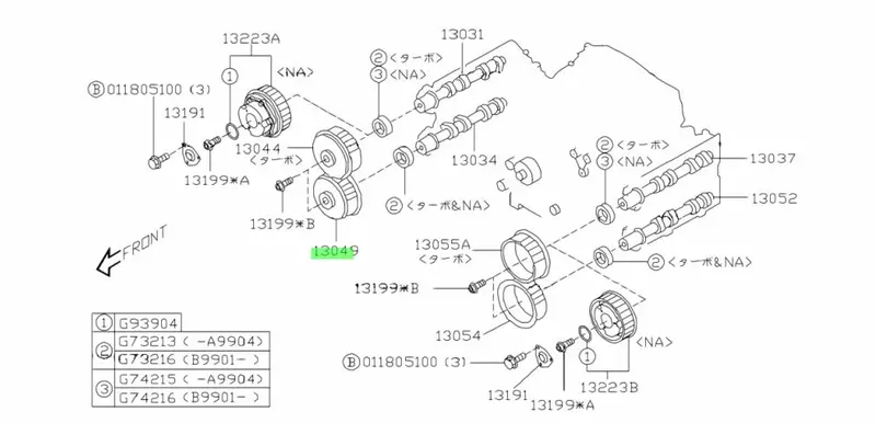 Genuine Subaru Gd Wrx Sti 00-07 Ej205 /7 Right Timing Camshaft Cam Exhaust Wheel 2