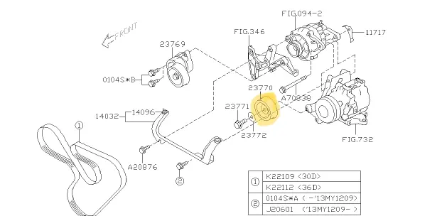Genuine Subaru Liberty Outback Gen 5 H6 09-14 Idle Belt Pulley Bearing Ez36 3.6L 2