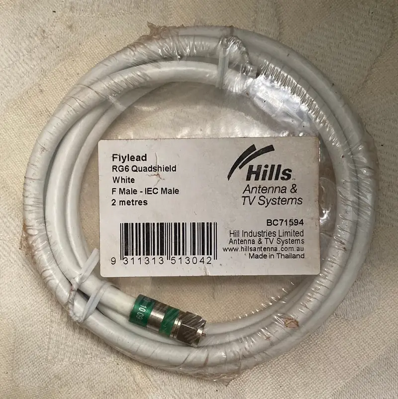 Hills Flylead Rg6 Quadsheild, White 2M / Pk Of 3 1