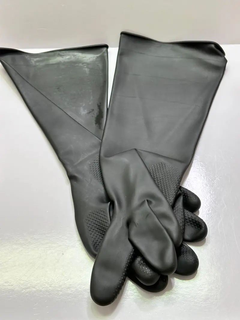 Latex Chemical Resistant Gloves, Large Only, Heavy Duty, Black - Half Arm Length 1
