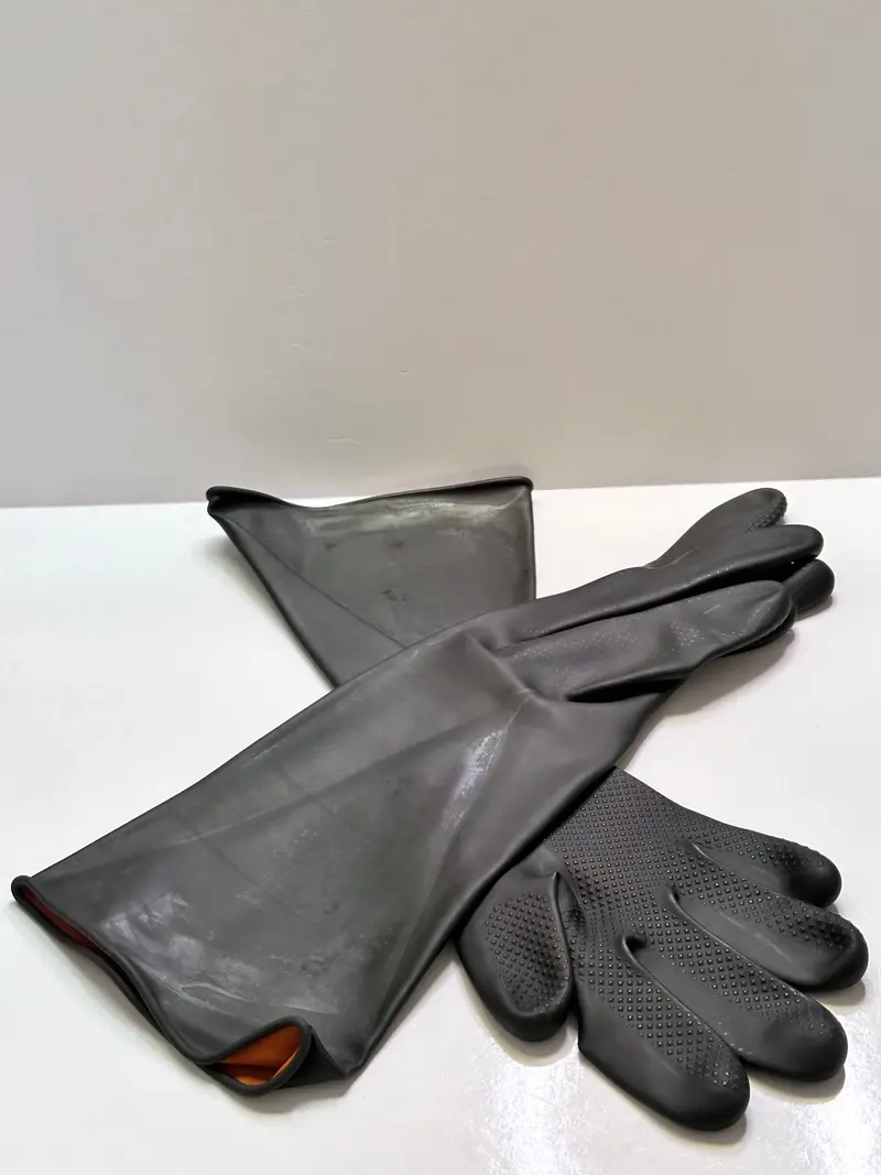 Latex Chemical Resistant Gloves, Large Only, Heavy Duty, Black - Half Arm Length 2