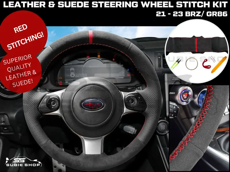 Leather Suede Hand Stitched Steering Wheel Kit For 21-23 Subaru Brz Toyota Gr86 1