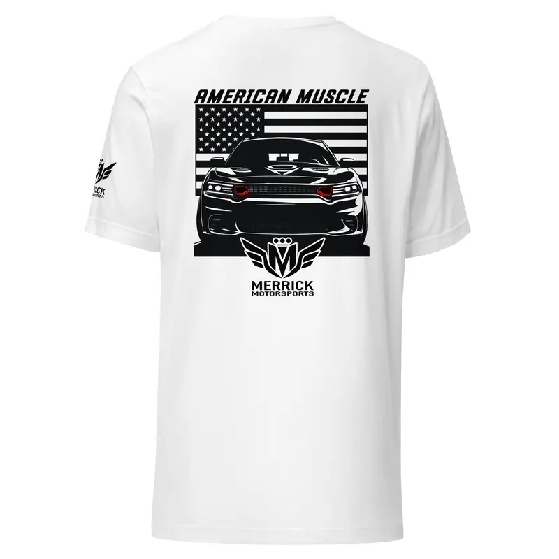Merrick Motorsports Dodge Charger T-Shirt – Black Base with Minimalist American Muscle Logo
