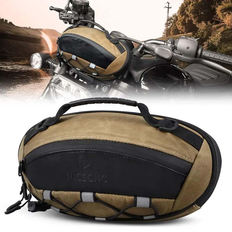 Motorcycle Vintage Waxed Canvas Handlebar Bag Saddle Storage Pouch Luggage 1