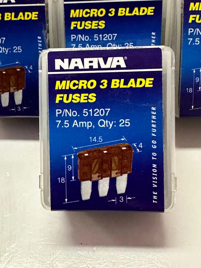 Narva 7.5 Amp Micro 3 Blade Fuses 51207 (Brown) Box Of 25 1