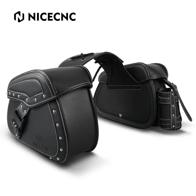 Pu Leather Motorcycle Saddle Bags With Cup Holder & Lock For Universal Motorcycle 1