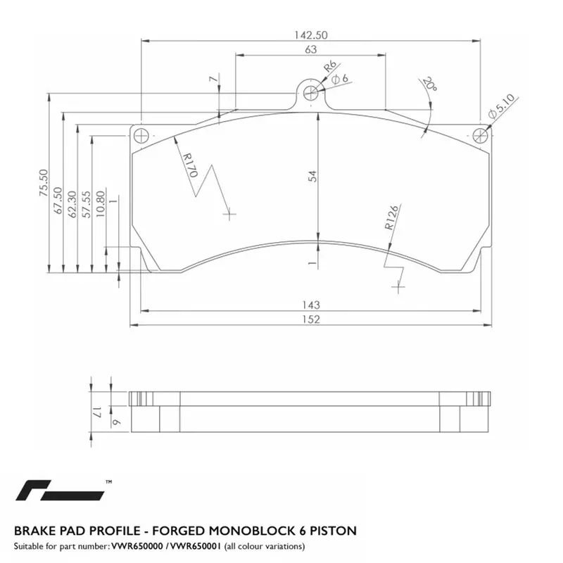 Replacement Brake Pads For Racingline 6-Piston Calipers 1