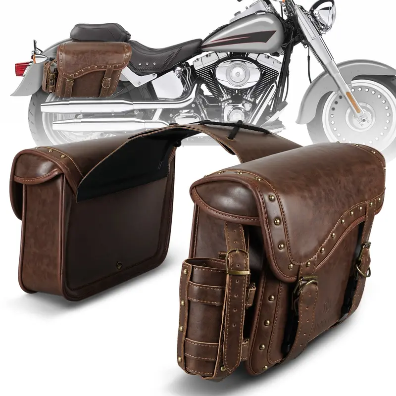 Saddle Bags Pu Leather Reinforced Straps & Saddle Piece With Cup Holder 1