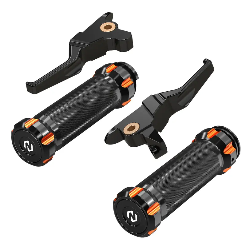 Short Clutch Brake Lever + Handlebar Grips For Harley Road King Electra Street Glide 1