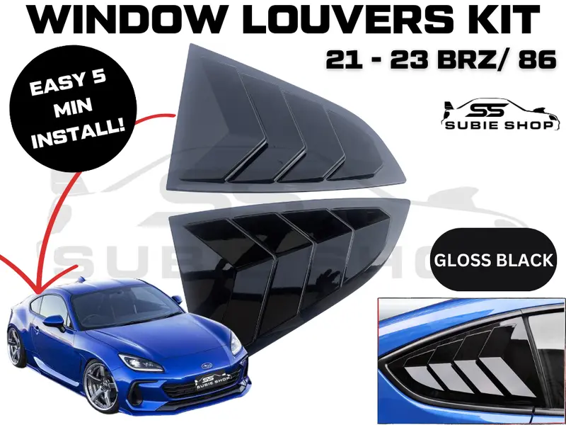 Side Rear Window Louvers Pair Trim For 21 - 23 Subaru Brz Toyota 86 Gloss Black 1