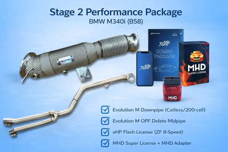 Stage 2 Package | Bmw G2x M340i / M440i B58 Downpipe / Opf Delete Midpipe / Mhd / Xhp 1