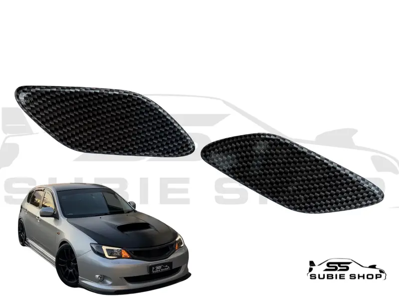 Subaru Impreza Wrx Rs 08 - 11 Carbon Fiber Wrapped Headlight Washer Cap Covers 1