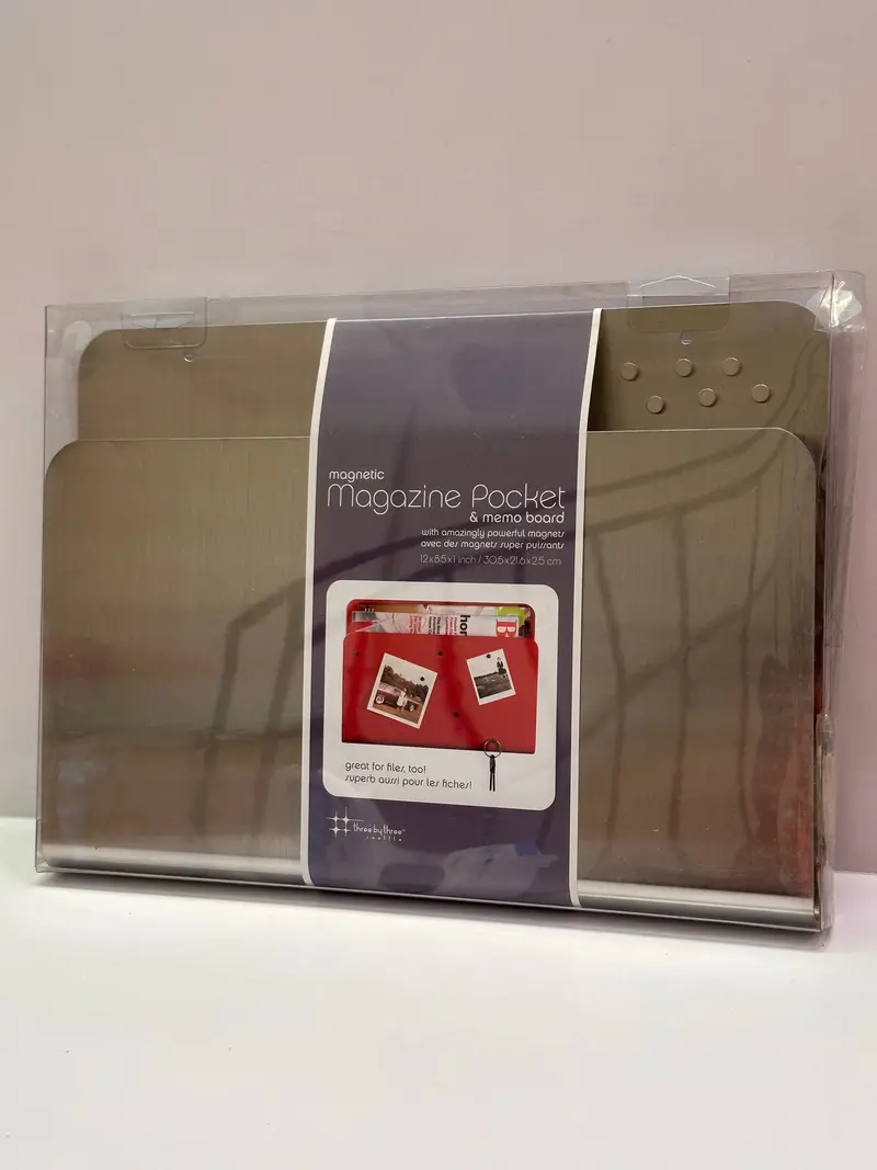 Three By Three Magnetic Magazine Pocket And Memory Board, Stainless Steel 35340 1