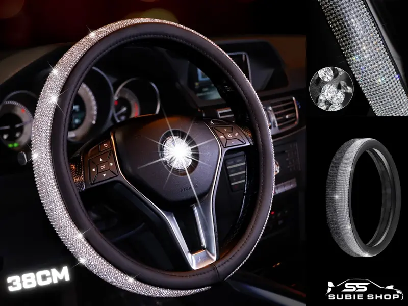 Universal Rhinestone White Luxury Crystal Bling Sparkle Car Steering Wheel Cover 1
