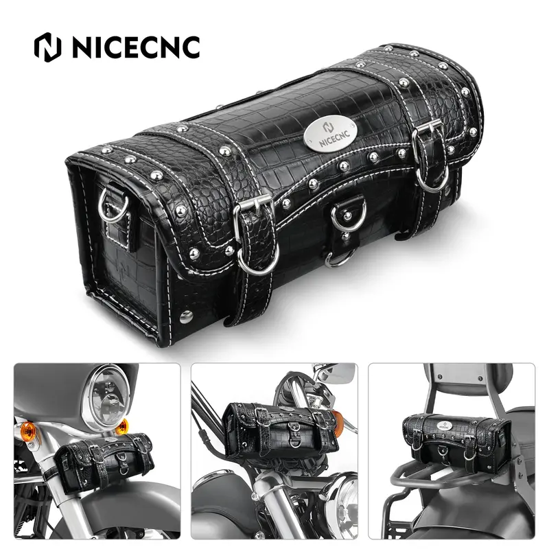 Vintage Motorcycle Handlebar Front Fork Bag Crocodile Texture Pu Leather 1