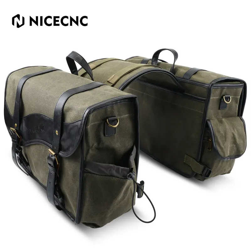 Waxed Canvas Motorcycle Saddle Bags Panniers Side Throw Over Saddle Bags 1