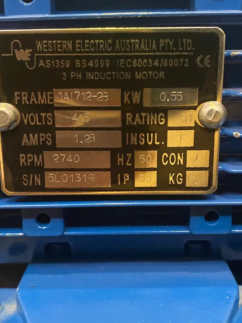 Western Electric 2 Pole, 3Ph, 0.55Kw Induction Motor 1