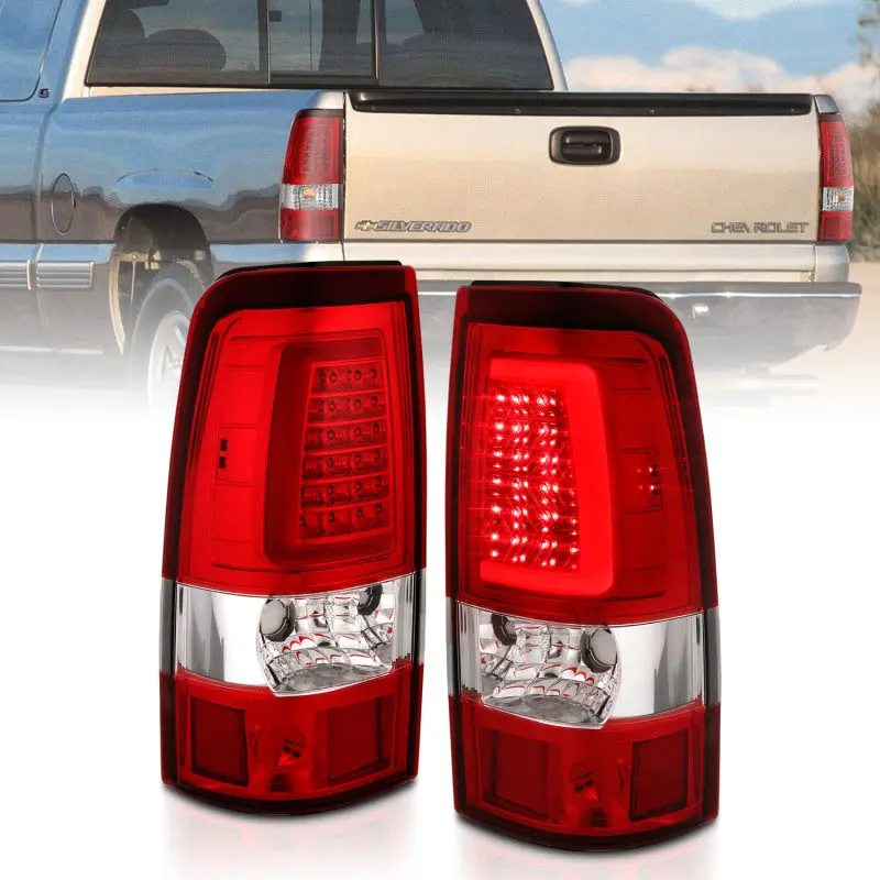 Anzo Led Taillights For 2003–2006 Chevy Silverado 1500 — Plank-Style Chrome Housing With Red/Clear Lens 1