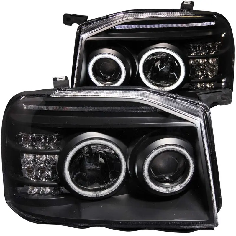 Anzo Projector Headlight Assembly With Ccfl Halo Rings For 2001–2004 Nissan Frontier – Black Housing 1