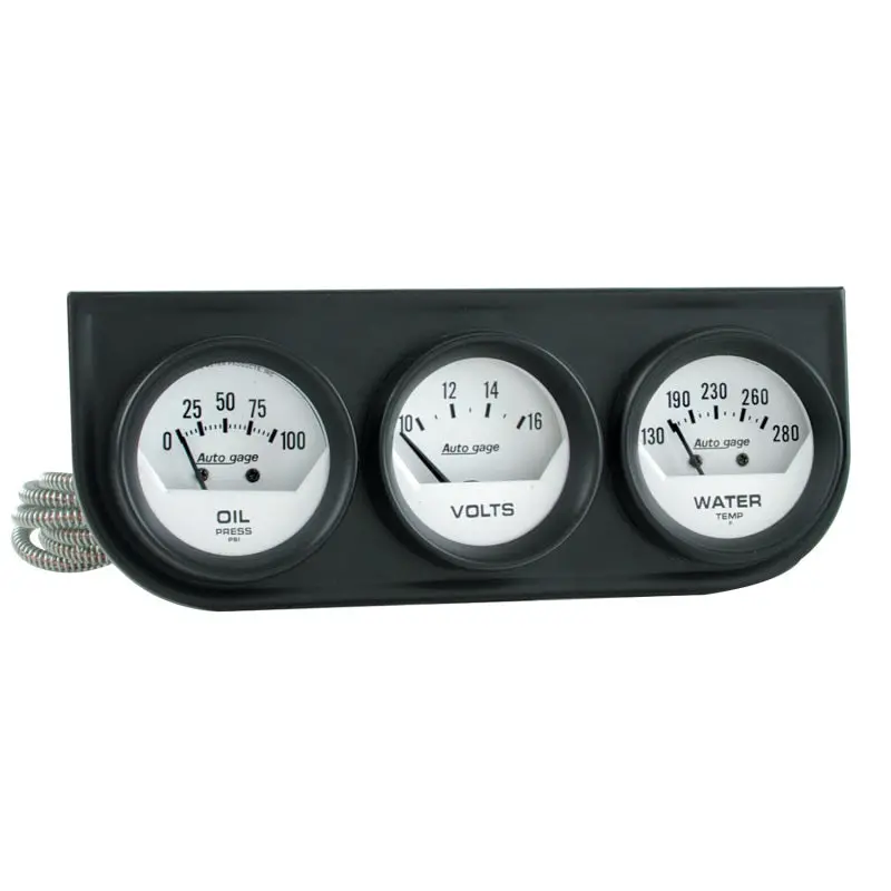 Autometer Autogage Analog Console Oil/Water Temp/Volt 2In Gauges White Dial - Black Bezel 1