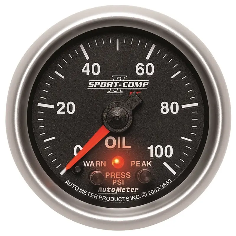 Autometer Sport-Comp Ii 52.4Mm 0-100 Psi Oil Pressure Peak & Warn W/ Electronic Control Gauge 1