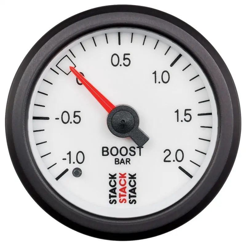 Autometer Stack Mechanical Boost Gauge – 52Mm, -1 To +2 Bar Range, White Dial, 0.187-Inch Barb Fitting 1
