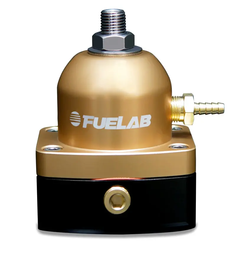 Fuelab Adjustable Mini Fuel Pressure Regulator – 10–25 Psi, Dual -6An Inlets + -6An Return, Gold Finish 1
