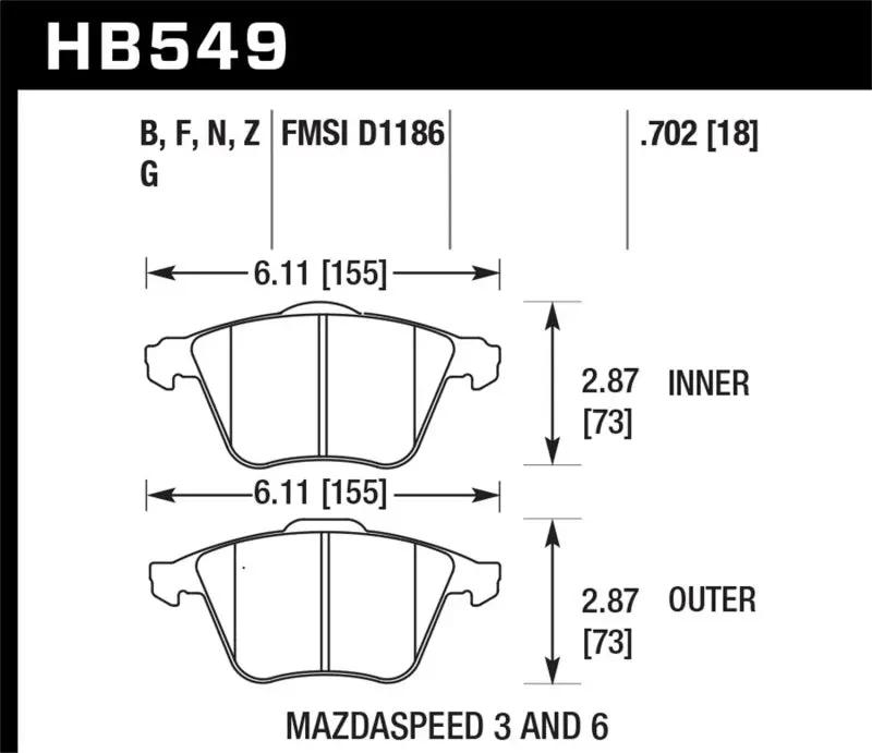 Hawk 07-08 Mazdaspeed3/06-07 Mazdaspeed6 Hp+ Street Front Brake Pads 1