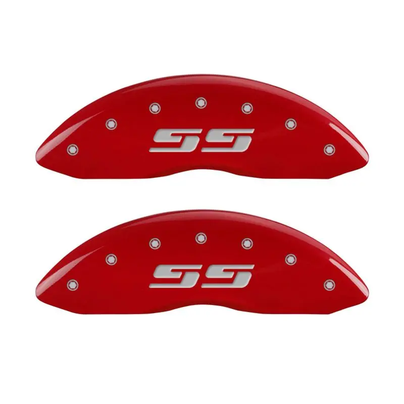 Mgp Engraved Brake Caliper Covers For Chevrolet Silverado – Front And Rear, Red Finish With Silver Accents 1