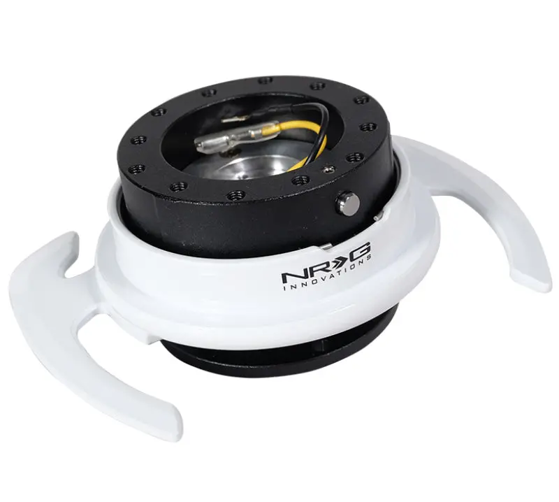 Nrg Quick Release Steering Wheel Hub Kit – Black Housing With White Ring And Ergonomic Handles 1