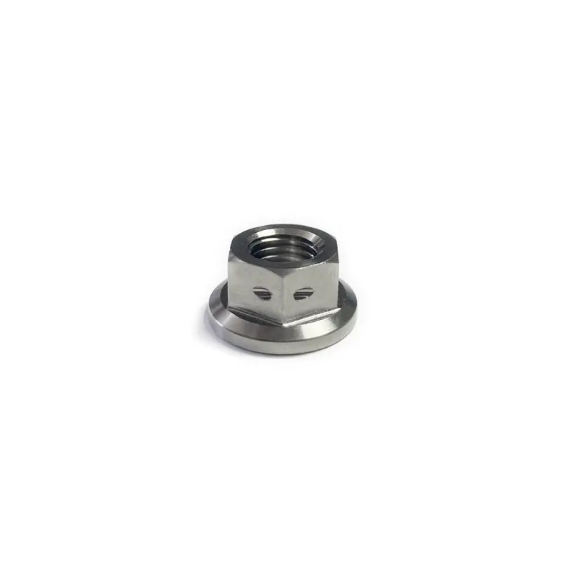 Ticon Industries Titanium Flanged Hex Nut – M8×1.25, 12Mm Width, 6-Point Head, Drilled For Safety Wire 1