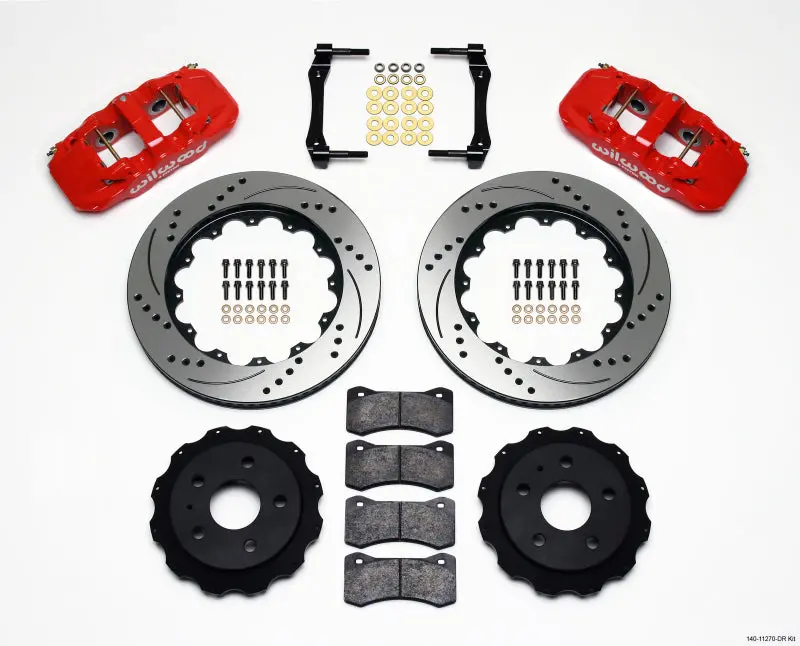 Wilwood Aero4 Rear Brake Kit For 2010–2015 Chevrolet Camaro – 14.25" Drilled Rotors, Red Finish 1