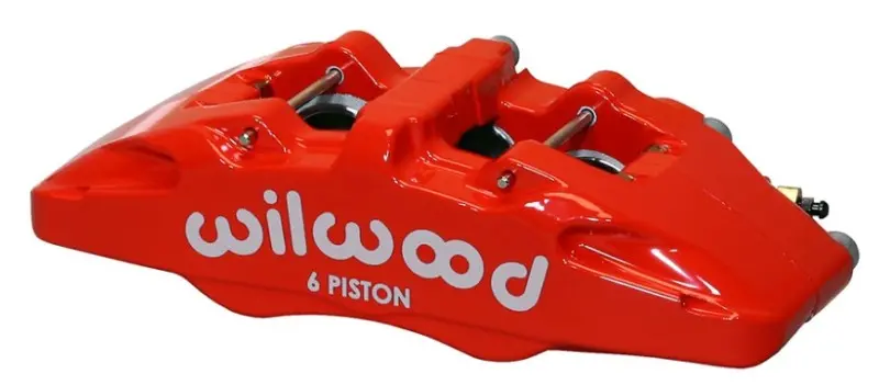 Wilwood Forged Dynapro 6-Piston Caliper — Left-Hand Mount, Red Finish, 5.25" Bolt Pattern, Triple Piston Sizes (1.38"/1.00"/1.00") 1